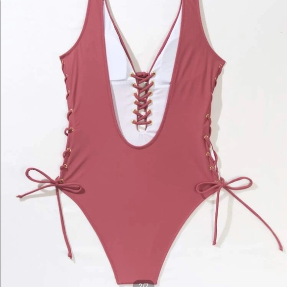 Lace Up One Piece Swimsuit (L) - Picture 2 of 4